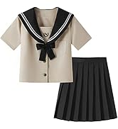 [HarnyLoom] セーラー服 半袖 長袖 本格制服 スカート 蝶結び 3点セット 茶二本 関西襟 前開き プリーツスカート 女子制服 学生服 高校生 女子高校生 制服 コスプレ ハロウィン...