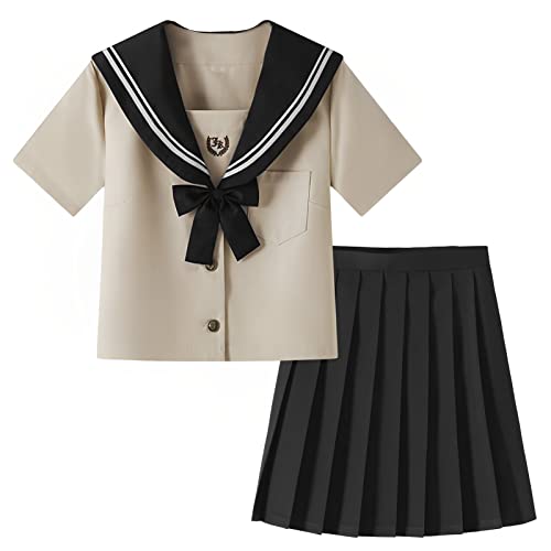 [Formemory] セーラー服 本格制服 コスプレ JK 女子高生 コスプレ 制服 茶色 長袖と半袖の2種類 セーラー服 スカート 蝶結び 3点セット JKコスプレ スカート スクールスカート プリーツスカート JK ボウタイ コスチューム クラスの服 関西襟 學院風 イギリス風 高校制服 中学生 かわいい 文化祭 仮装