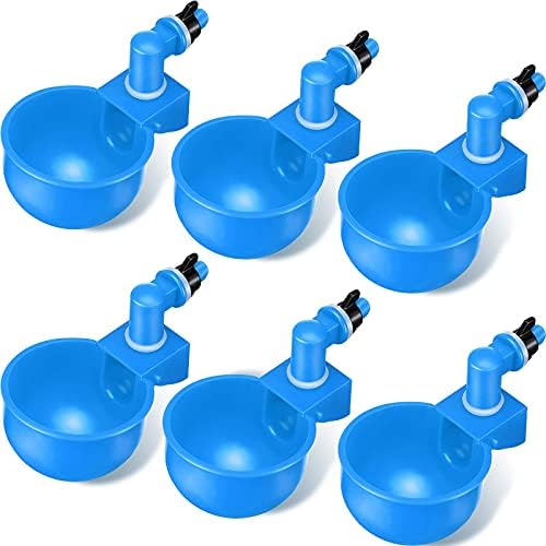 Chicken Water Cups, Chicken Watering Cup, Chicken Water Feeder, 3/8 Inch Thread Automatic Filling Waterer Poultry Drinking Bowl Chicken Feeder Cup for Chicken Duck Turkey Bunny (Blue,6 Pieces)