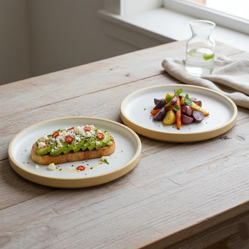 Image of BLACKCARROT Ceramic Dinner Plates Set, 6 Pieces, Beije White | Ceramic Plates Set | Glossy Finish Plate Set | Dinner Plates | Set of 6 Plates for Dinner