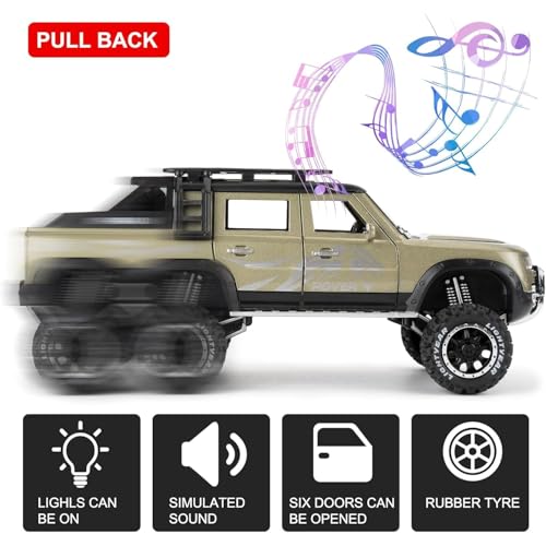 Image of Defender Toy Car 6 Wheel Diecast Metal Cars Model 1:24 Defender Cars for Kids Boy Girl Zinc Alloy Pull Back Toy Car with Sound and Light Gift and Collectible
