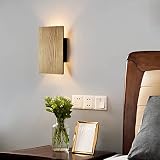 ouglres Kinkiety do salonu z wyłącznikiem, lampa naścienna z naturalnego drewna w nowoczesnym designie, vintage kinkiet LED w górę i w dół do sypialni, przedpokoju, hotelu, retro lampka nocna ciepła