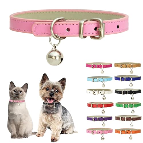 Pink XS Dog Collar with Bell,Soft Pu Leather Female Puppy Collar with Bells Basic Girls Cat Collar with Bells for XXS XSmall Small Medium Pet Cats Kitten Tiny Animal Yorkie Chihuahua,X-Small