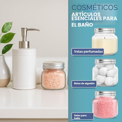 Miniatura 5 de Heftman Tarros De Vidrio Con Tapas, Juego De 6 Tarros Herméticos De 250 Ml Para Avena Durante La Noche, Mermelada Casera, Tarro De Vidrio Resistente Con Tapa Para Miel, Encurtidos, Conservas