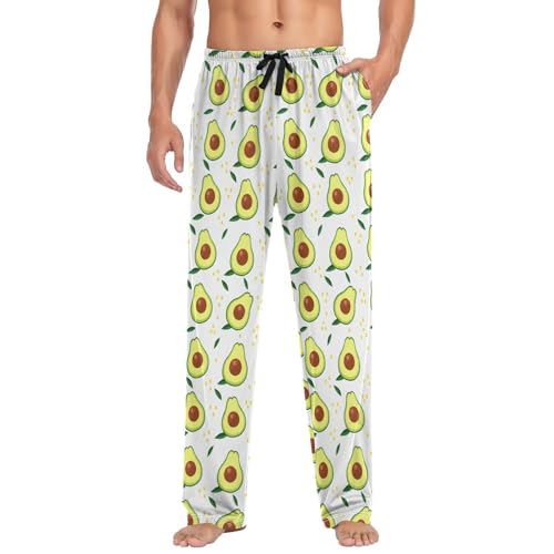 Men’s Cartoon Avocado Pajama Pants with Pockets, Comfortable Lounge Sleep Bottoms#7753