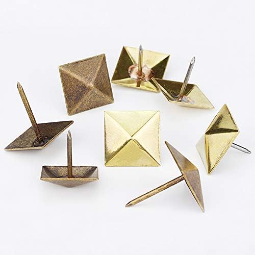 Screw Brass Tacks Upholstery Nails Domed Furniture Fabric Decorative Studs Thumb Tacks Hammered Antique Chair Door Square 3cm Big Old - (Length: Brass Color 10pcs)