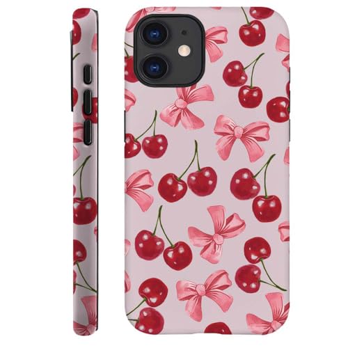 DAIZAG Case Compatible with for iPhone 12,Cherry Pattern with Bows Pink Phone Case for iPhone 12 for Girl Women Boy Men