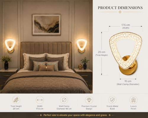 Image of FILLISKA Luxurious Acrylic Crystal Wall Lamp with Adjustable Colour Changing Function, Elegant Finish (Acrylic FrenchGold-2203)