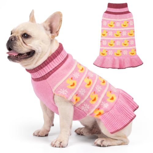 KYEESE Dog Sweater Dress for Small Medium Dogs Turtleneck Thick Knit, Duck