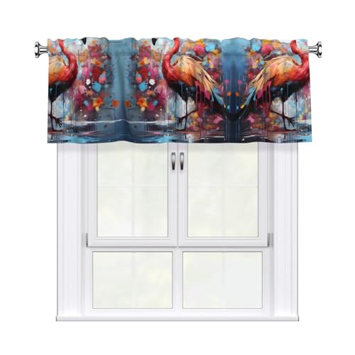 LPLSNWS Colorful Flamingos Printed Blackout Short Curtain - 54x18 inches,