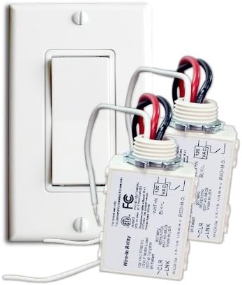 RunLessWire Two Receiver Wireless Switch Kit: Control two sconces, lights, or on/off devices with one switch. Self-powered switch installs in any location. One switch, two receivers. White.