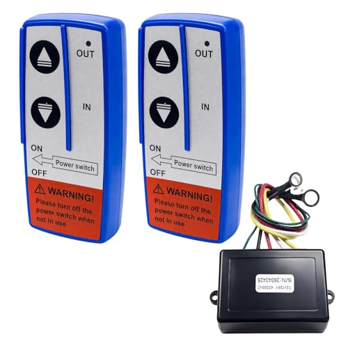 Huyopu 3 PCS Wireless Winch Remote Control Kit, 12 V Recovery Wireless Winch Control with 2 Remotes, Waterproof 100 Feet Winch Receiver Handset Controller for Car Truck SUV ATV