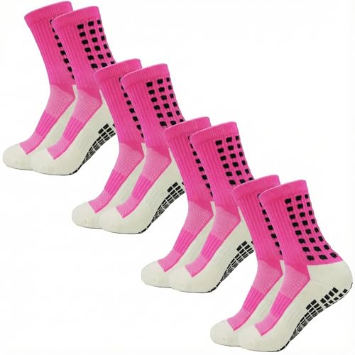 Yufree 4 Pairs Mens Grip Soccer Socks Non Slip Grippy Women Socks for Football Basketball Sports, 4pink, One Size