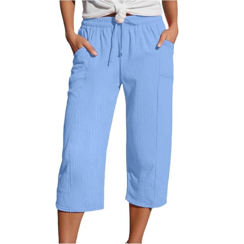 Pantalon lin femme léger ample décontracté style jogging yoga avec poches