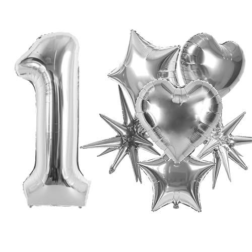 Image of TONIFUL 1st Birthday Balloons Kit 40Inch Silver Large Number 1 Foil Balloon