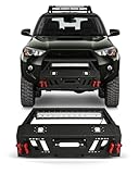 SCITOO Heavy Duty Steel Front Bumper fit for 2010-2020 for 5th Gen 4 Runner(Not suitable for 2010-2013 SR5) Texture Black Bumper,with Red D-ring and LED Lights