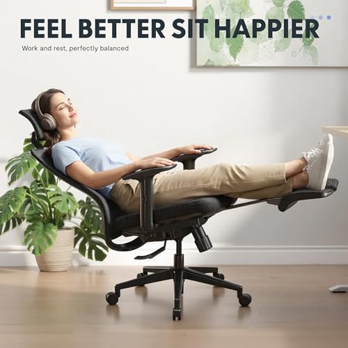 Image of FLEXISPOT OC3 Cloud Ergonomic Office Chair with Footrest, High Back Computer Chair with Adjustable Lumbar Support /2D Headrest, Desk Chairs for Home Office Gaming Working, Black,Foam Seat,Cloud-F