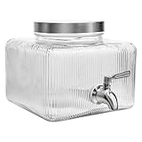 Einfache Glass Drink Dispenser for Fridge - Beverage Dispenser with Stainless Steel Spigot,Glass Water Lemonade Dispensers for Juice,Parties