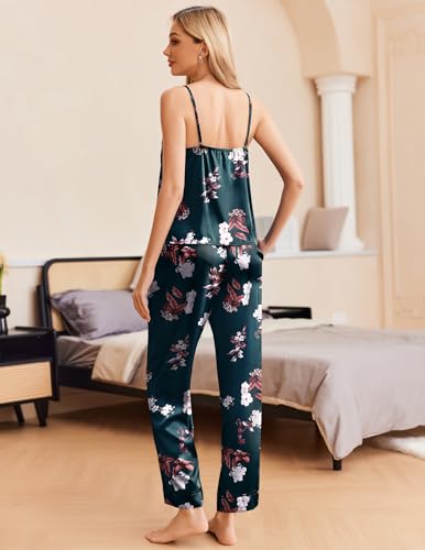 Image of Ekouaer Silk Pajamas for Women Set Tank Top Pj Sets 2 Piece Lounge Set | Satin Womens Pajama Sets Sexy Sleeveless Loungewear Long Pants Sleepwear Soft Cami Pjs Sets with Pocket S-XXL
