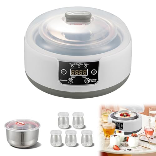 Electric Yogurt Maker Machine -1.2L Probiotic Yogurt Machine with Temperature Control,5 Glass Jars and Timing, Multi-Function Yogurt Incubator for Homemade Yogurt, Rice Wine, Natto