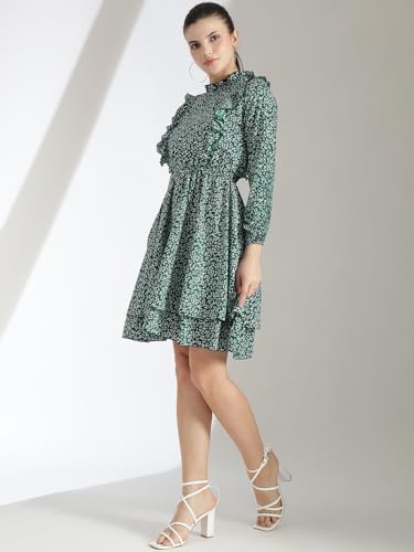 Image of KOTTY Women's Fit And Flare Mid Thigh Length Glamour Galore Crystal Petal Dress