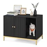 Feandrea Litter Box Enclosure, Modern Cat Litter Box Furniture Hidden, with Scratching Mat, Tall Legs, Cat House, Side End Table, 31.5 x 19.7 x 21.7 Inches, Black and Gold UPCL007B01