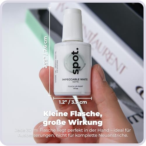 spot. Ausbesserungsfarbe, mattes Finish, für Schränke, Wände, Fenster, Türen und Möbel, 3-Farben-Set passend zu 90% der Oberflächen, Weiß, 3 Stück
