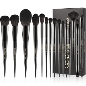 Docolor Makeup Brushes 15Pcs Obsidian Makeup Brush Set Premium Synthetic Powder Kabuki Foundation Contour Blush Concealer Eye Shadow Blending Eyeliner Crease Eyebrow Make Up Brush Kit