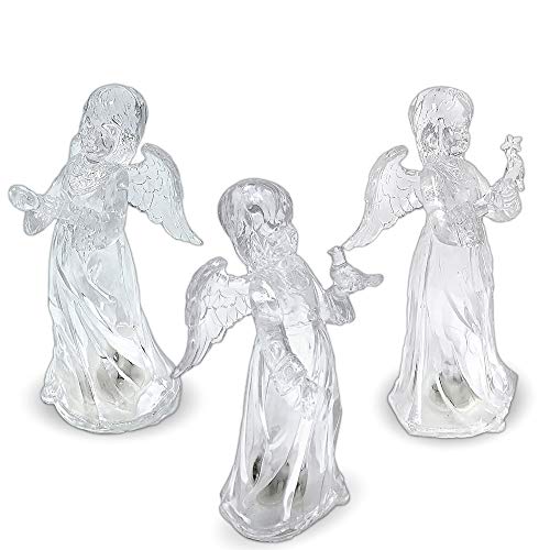 BANBERRY DESIGNS Christmas Angel Figurines - Set of 3 Acrylic Light Up Angels - Color Changing LED Lights - Assorted Angel Figurines