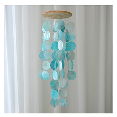Yurosiay Carillons éoliens Capiz - À suspendre - Pour l'extérieur - Élégant carillon éolien - Coquillages nacrés - Carillon éolien pour jardin, terrasse, balcon, bleu