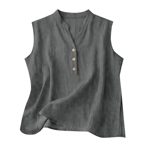 KAOZUOOJ Linen Tank Tops for Women Sleeveless Gauze Shirts Blouses 2-Dark Gray X-Large