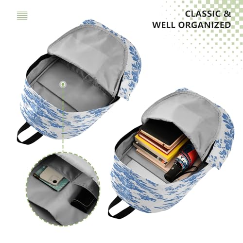 CEBUGI Blue Damask Pattern Travel Backpack Casual Daypack Backpacks Lightweight Hiking Backpack for Women and Men Daily Use4