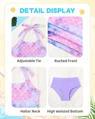 Image of Saeaby Toddler Little Girls Swimsuit Summer Halter Ruched Tankini 2 Piece Bathing Suit for Girl Beach Swimwear 3-8Y