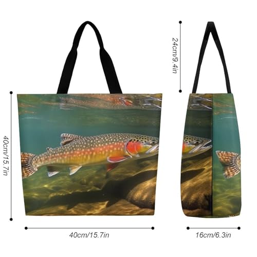 Women's Multi-Functional Shopping Bag，Brook Trout Fly Fishing Printing Messenger Bag Shoulder Bag for Travel, Work, Shopping & Parties with Inner Pocket, Grocery Bag Lightweight & Water-Resistant2