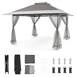 Bezseller 13x13 Pop Up Gazebo Tent with Mosquito Netting – Quick Set Up, Water-Resistant Outdoor Canopy for Patio, Garden, Backyard, and More,Deep Grey