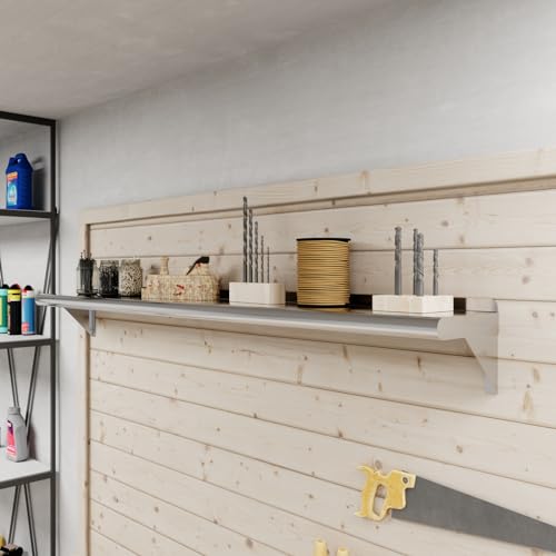 Image of AmGood 8 in. x 60 in. Stainless Steel Wall Shelf | NSF | Metal Shelving | Garage, Laundry, Storage, Utility Room | Restaurant, Commercial Kitchen