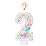 Alaoo Velas Cumpleaños Números 2,Vela Unicornio Lentejuelas Número
