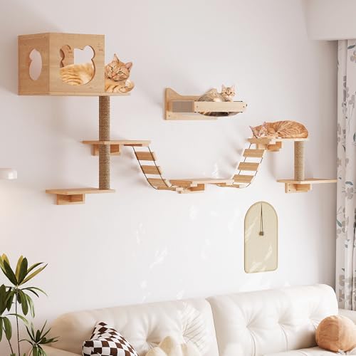 Estantes de pared para gatos con rascador y hamaca miniatura 3