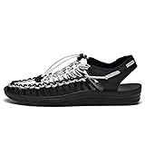 eimeinuosy Sandalias deportivas de cuerda para hombre, zapatos de pescador de verano, sandalias tejidas a mano, cómodas y ligeras, sandalias de playa con cordón, Negro Blanco, 41.5 EU