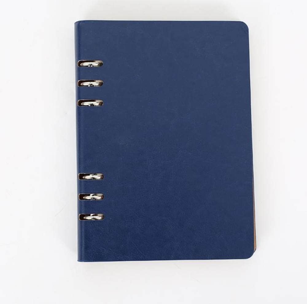 Quaderno A5 classico riutilizzabile tasca larga in pelle 6 fori raccoglitore ad anelli diario con copertina rigida quaderno aziendale, blu intenso, 2 pezzi