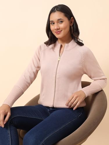 Image of Cantabil Sweater for Women l Winter Wear Acrylic Fabric Mandarin Collar Regular Fit Solid Pattern (P LSWT00178)