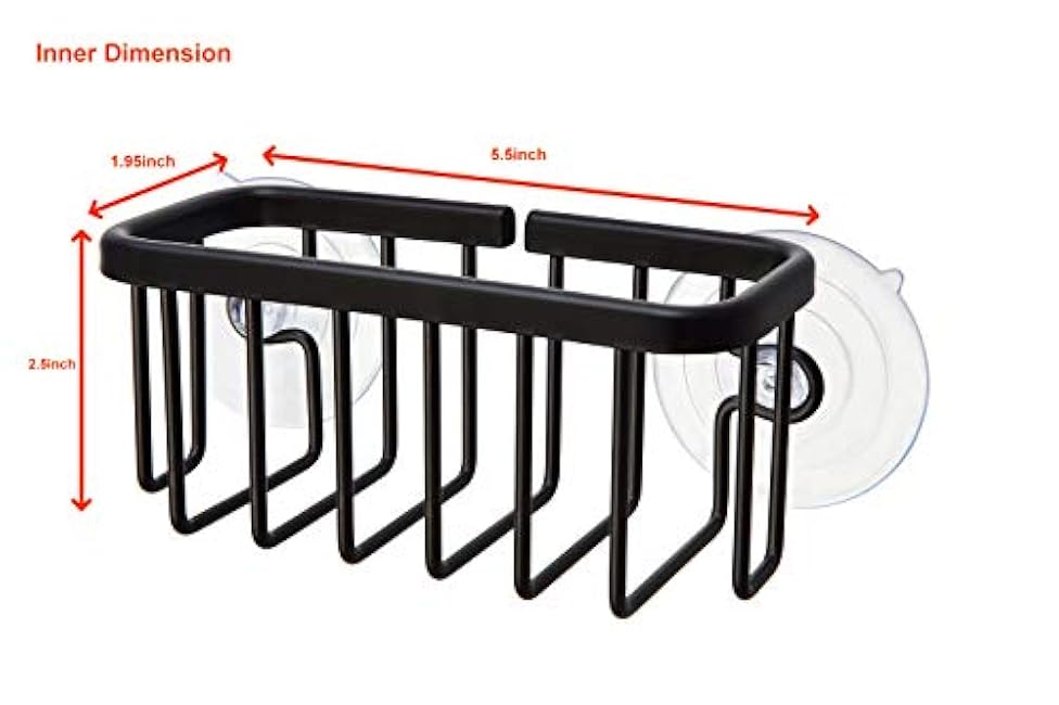 SunnyPoint NeverRust Kitchen & Bathroom Sink Caddy for Sponges, Scrubbers, Soap, 6 x 2.5 x 2.75, with Adhesive Mount - Additional Suction Cup Included ¨CAluminum (Black)