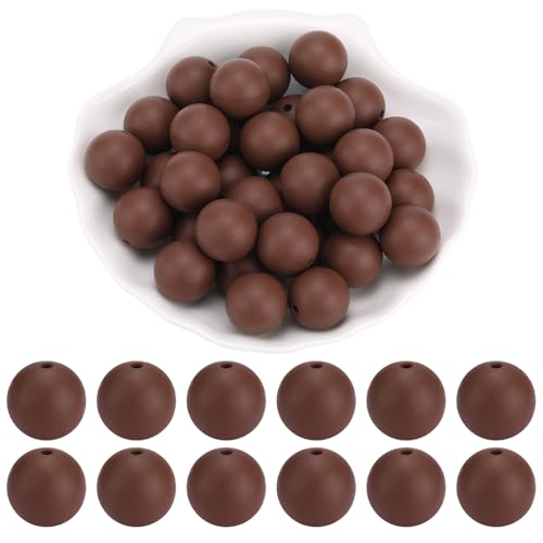 WEWAYSMILE 20 Pcs 15mm Silicone Beads for Keychain Making Bulk Focal Beads for Pens DIY Bracelets Necklaces and Other Accessories Making（Coconut Brown）