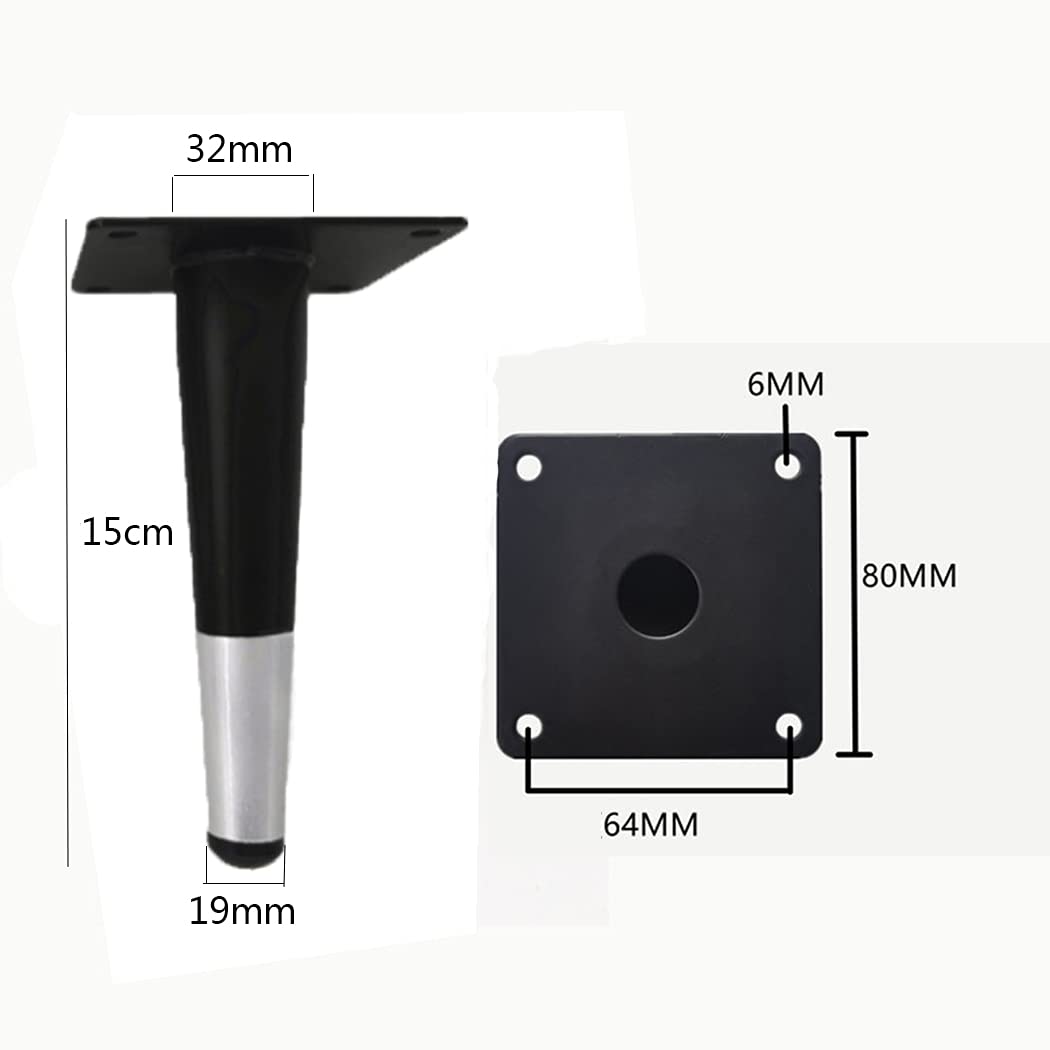 Gambe per mobili, Piedini Conici in Ferro, rialzi in Metallo per Tavolo, scrivania, Accessori di Ricambio per Divano, Armadio, mobiletti, Nero e Argento, 4 Pezzi (15 cm)