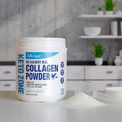 Dr. Colbert, MD Hydrolyzed Collagen Powder | Unflavored | by Divine Health | Type I, II, III Collagen | Support Healthy Hair, Skin, Nails and Joints | Keto Zone | 588g | 30 Servings