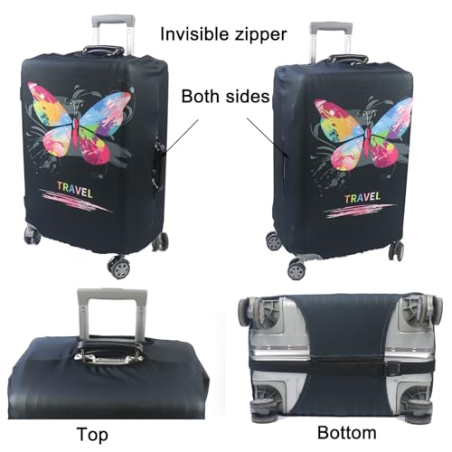 Image of MosaiRudo Thicker Luggage Cover Elastic Suitcase Cover Protector Fits 18-32 Inch Suitcase Travel Accessories, Butterfly, L, Zipper Closurezipper Closurezipper Closurezipper Closurezipper Closure
