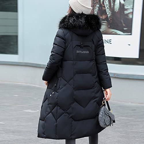 Women Jackets Casual, Winter Coats For Coat Women's Red With Fur Hood Fashion Autumn And Slim Mid-Length Thickening Warm Cotton Jacket Invierno Dressy Clothing Prime Deals Abrigos (L, Black) #TOP7