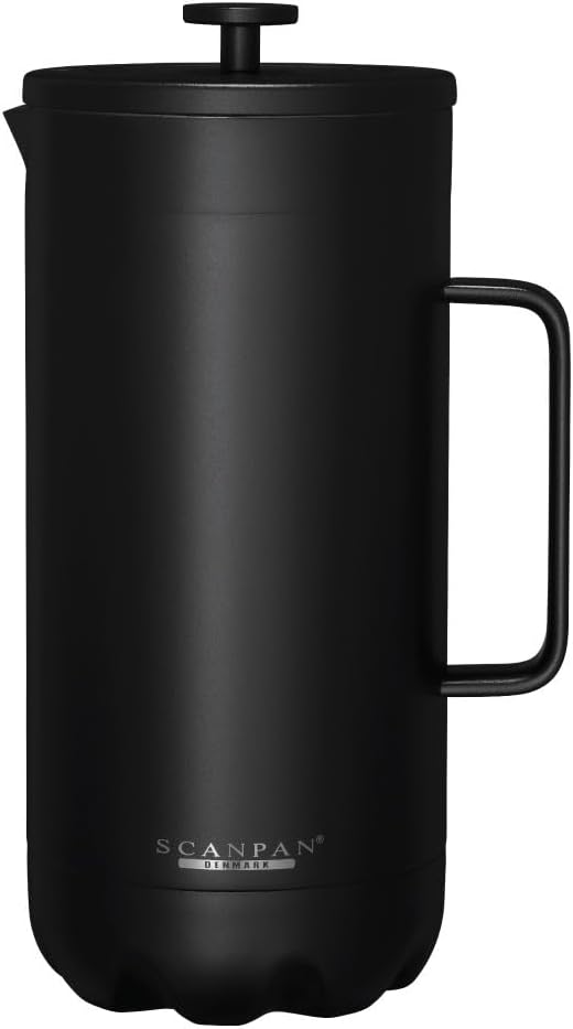 Scanpan to GO French Press Coffee Maker 1.0L, Black - Serves 8 Cups - 18/8 Food Grade Stainless Steel, Drip-Free Spout - Scratch-Free Coating - Dishwasher Safe