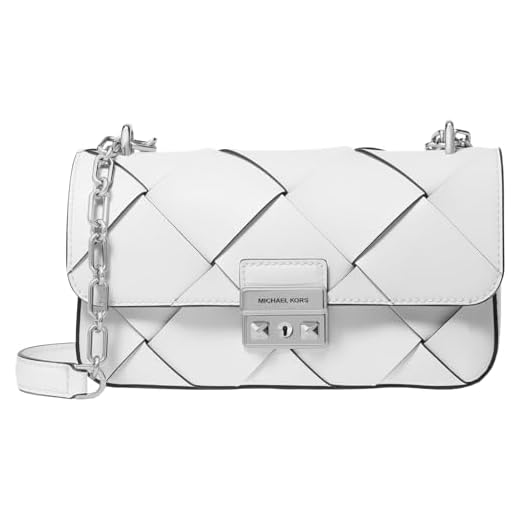 Michael Kors Tribeca Small Convertible Chain Shoulder Bag, Borsa a Tracolla Donna, Hardware Color Argento/Pelle Intrecciata/Bianco Ottico, One Size