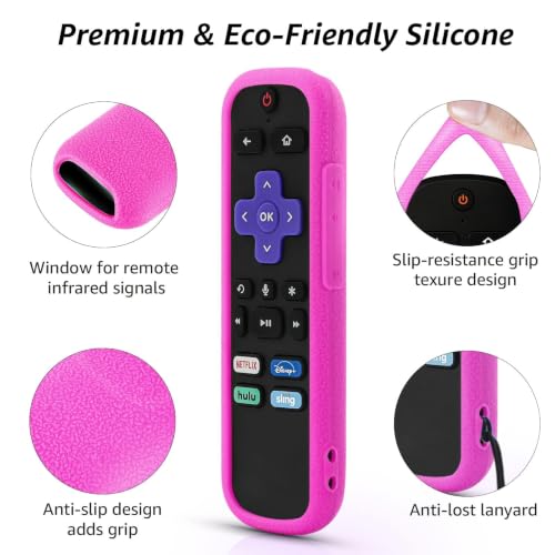 Image of Roku TV Remote Case, 2 Pack, Silicone Protective Controller, Glow in the Dark Yellow and Rose Red, Easy to Find Your Remote Anywhere